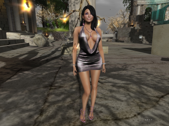 Para's Cowl Neck Halter Minidress - Sequin Pink/Silver
