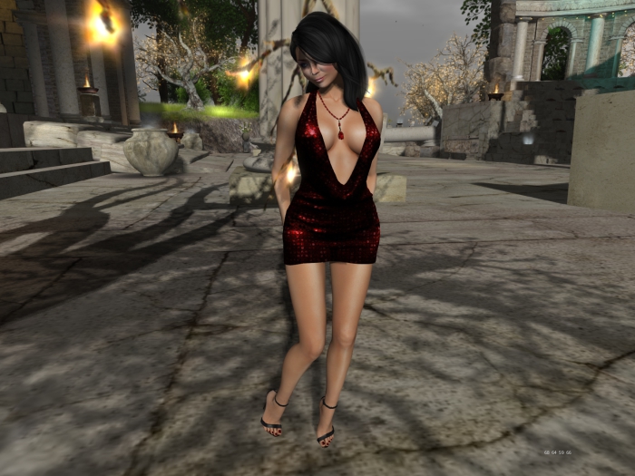 Para's Cowl Neck Halter Minidress - Sequin Red