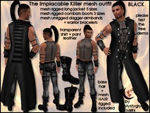 The implacable killer men black mesh outfit coat boots hair , demon , vampire hunter , look dangerous