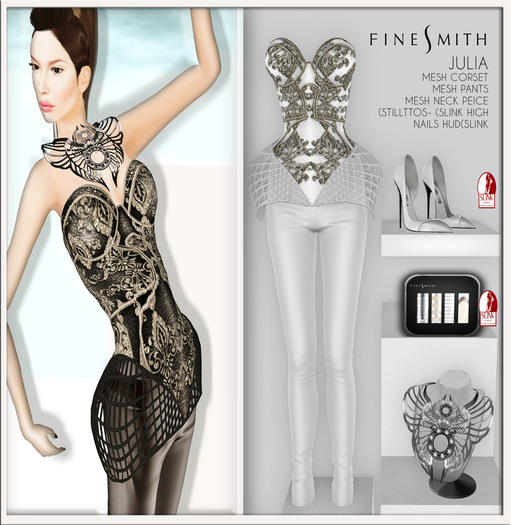 F I N E S M I T H - JULIA white- pants, corset, shoes, jewelry set and nails