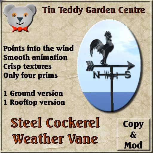 Tin Teddy/YavaScript Weather Vane - Steel Cockerel  (windvane)