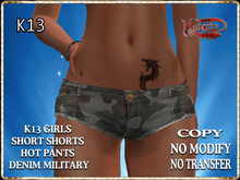 K13 GIRLS SHORT SHORTS HOT PANTS DENIM MILITARY FITMESH