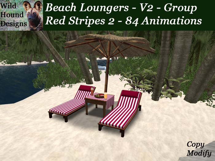 Second Life Marketplace - [WHD] -- Beach Lounger - Couples - Red Stripes 2