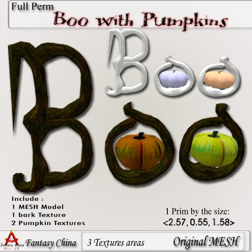 Fantasy China Mesh Boo with Pumpkins  FULL PERM 1 prim