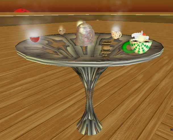 Elegant steel, pie-slice-top, table