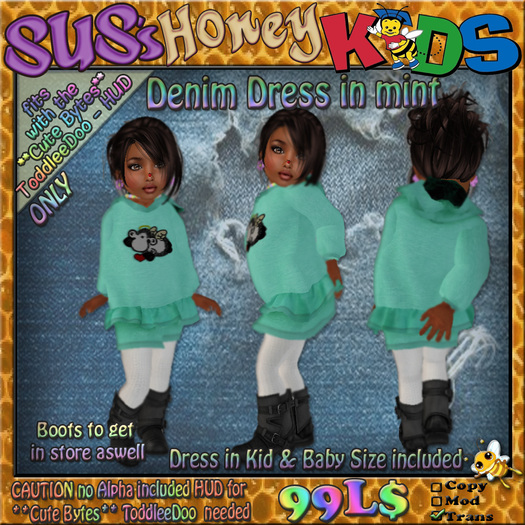SUS HoneyKids Denim Dress mint ToddleeDoo