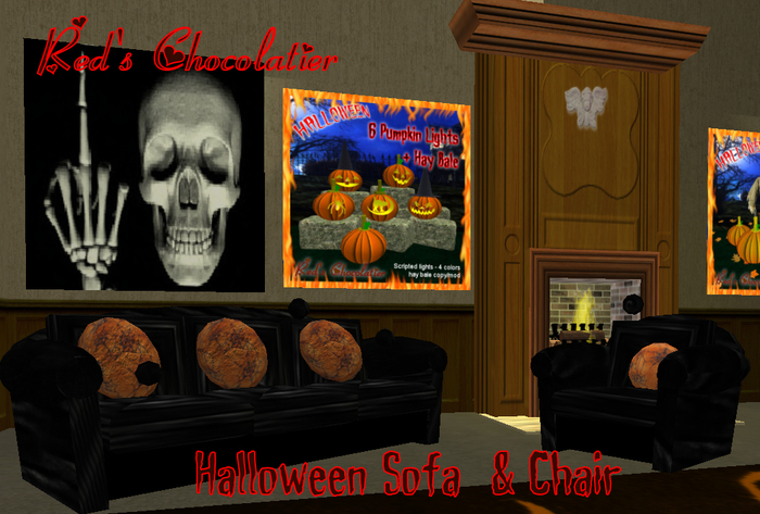 HALLOWEEN GOTH BLACK  Sofa & Chair AND PILLOWS