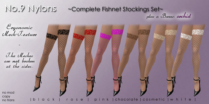 No.9 Nylons ~Complete Fishnet Stockings Set~
