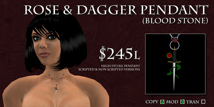 Rose & Dagger Blood Stone Pendant