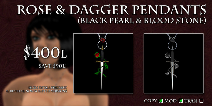 Rose & Dagger Pendants (Save $90L!)