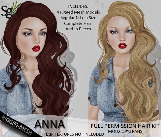 DEMO !Saltgrass! Anna Full Permission Rigged-Mesh Hair