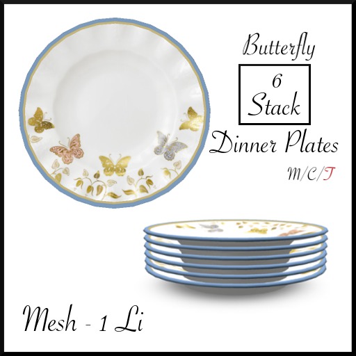 Dinner Plate - Blue/Butterflies