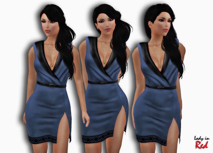 Lady in Red - Regina (blue) - Tuxedo Dress with Slit