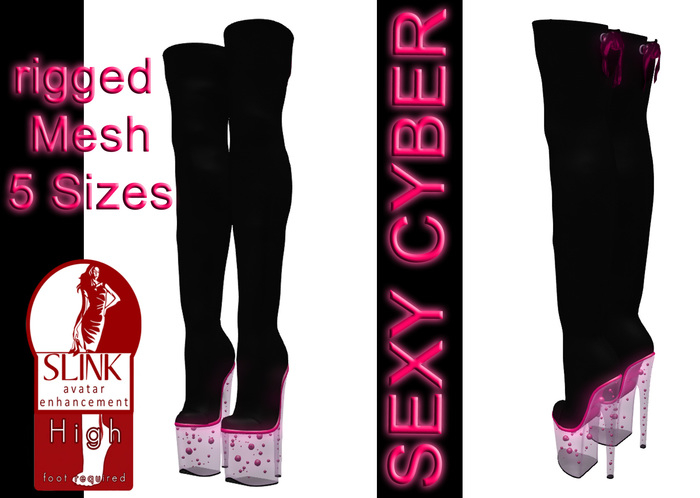 .: MB :. Black  Mesh Platform Thigh Boots "cyber bubbles pink"