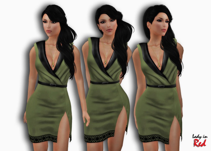 Lady in Red - Regina (green) - Tuxedo Dress with Slit