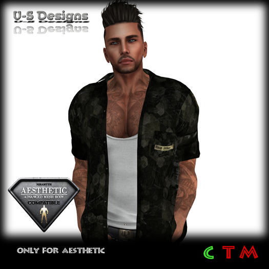 Weathered camo unbuttoned short sleeve shirt+tank top combo (military)