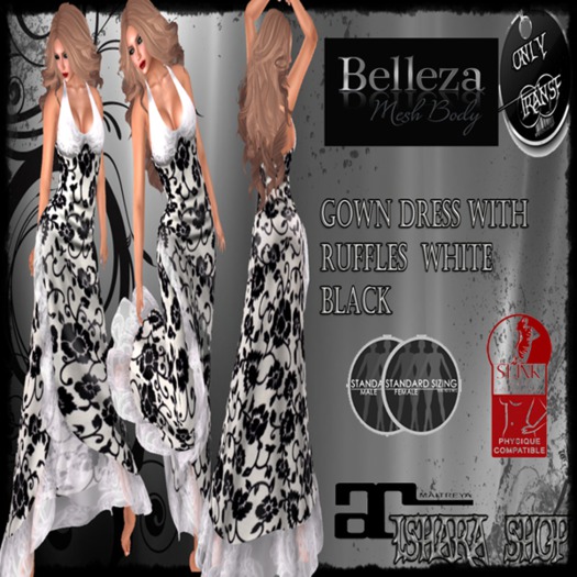 Gown Dress With Ruffles  white black