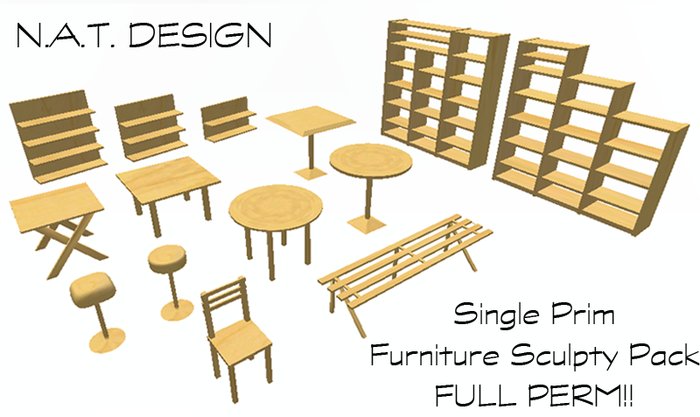 N.A.T. DESIGN Single Prim Furniture Sculpty Pack FULL PERM!