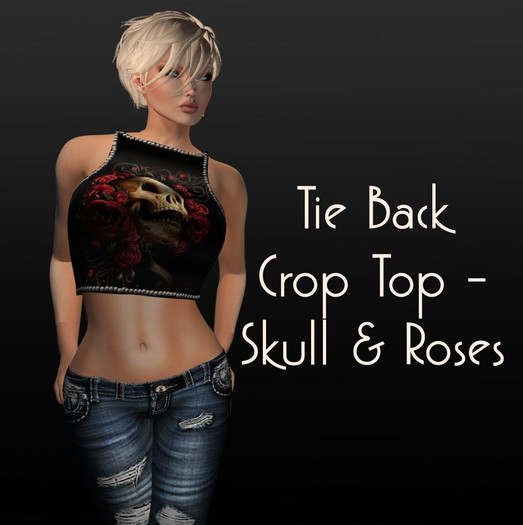Mochi - Tie Back Crop Top - Rose & Skull