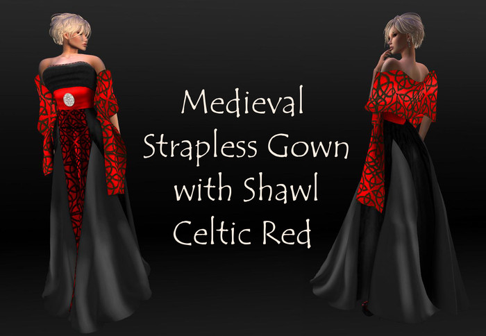 Mochi - Medieval Strapless Gown with Shawl - Celtic Red
