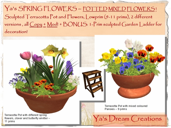 *Ya's* Potted Spring Flowers- 2 Mixed Versions- Copy+Mod