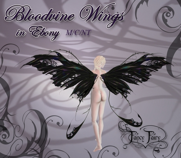 Fancy Fairy Bloodvine Scripted Wings in Ebony. Fairy wings, faery, faerie