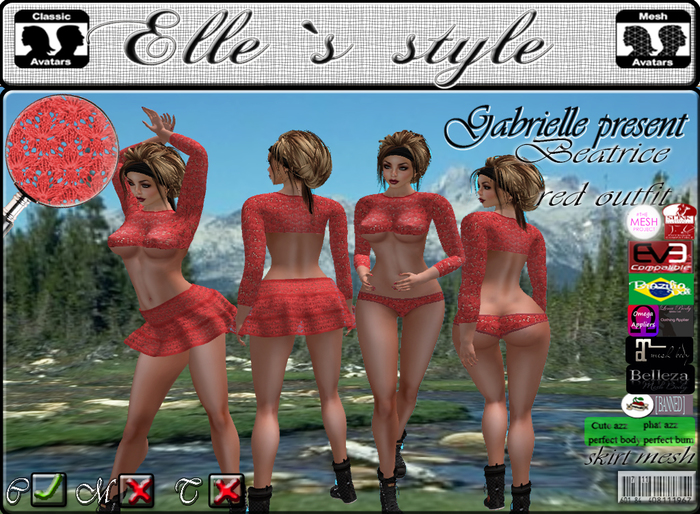 Elle`s style Beatrice red outfit mesh&clasic avatar