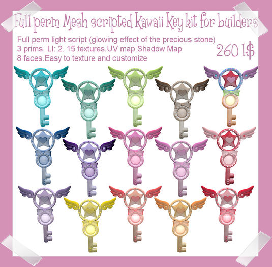 Full Perm MESH Scripted Kawaii Key kit for builders