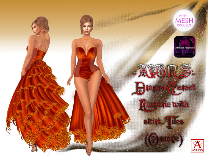 .: AVON'S:. Draped Corset Lingerie with skirt-Tiles (Orange)