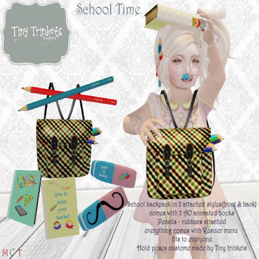 {T.T}School time Striped backpack pack HUD Auto-unpacker