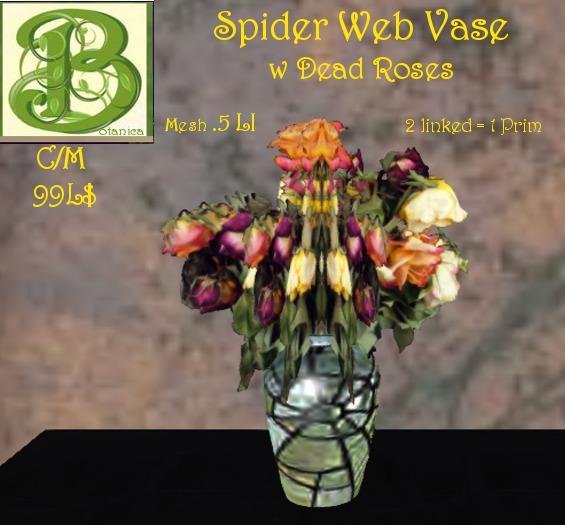 Dead Roses in Spider Web Vase, .5 LI, 