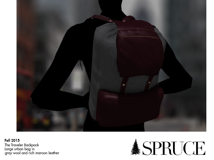 The Traveler Backpack - Gray Wool & Red Leather - by SPRUCE