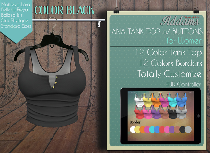 Addams // Ana Tank Top w/Buttons // Black
