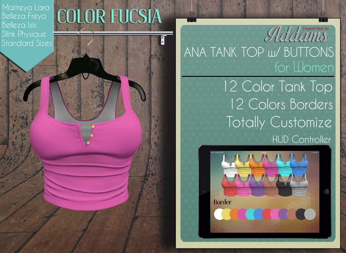 Addams // Ana Tank Top w/Buttons // Fucsia