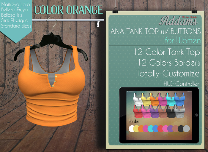 Addams // Ana Tank Top w/Buttons // Orange