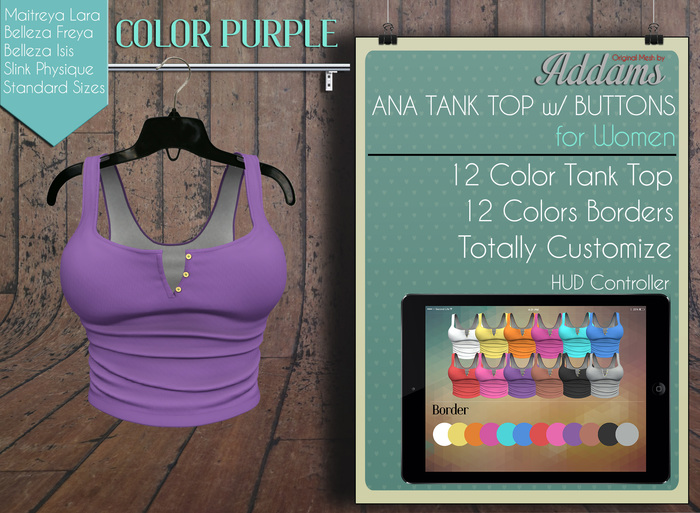 Addams // Ana Tank Top w/Buttons // Purple