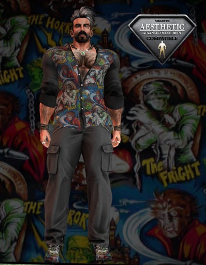 HOTLINE HALF UNBUTTONED SHIRT AND CARGO PANTS - MONSTER