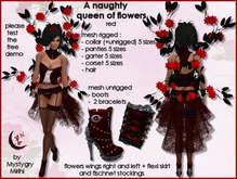 Mesh rigged queen of flowers costume red intimate corset , fairy costume with flowers wings