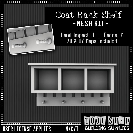 Second Life Marketplace Tool Shed Coat Rack Shelf Mesh Kit