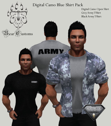 Digital Camo Blue Open shirt Set
