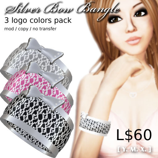 [Y.M.X.] silver bow bangle 3 logo colors pack