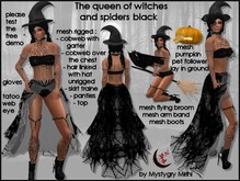 Queen of witches mesh rigged costume black flying broom mesh cobweb , mesh skirt traine , pumpkin pet follower