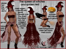 Queen of witches mesh rigged costume red flying broom mesh cobweb , mesh skirt traine , pumpkin pet follower