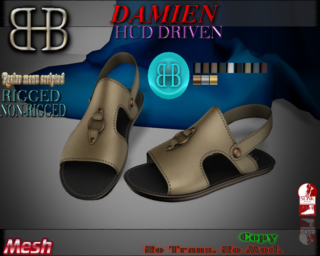 !!BHB!!  MEN'S DAMIEN SANDLES WITH HUD (slink, resize)