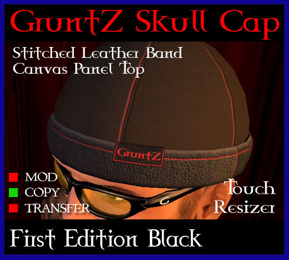 Gruntz Skull Cap No.1 - Black Leather / Black Canvas