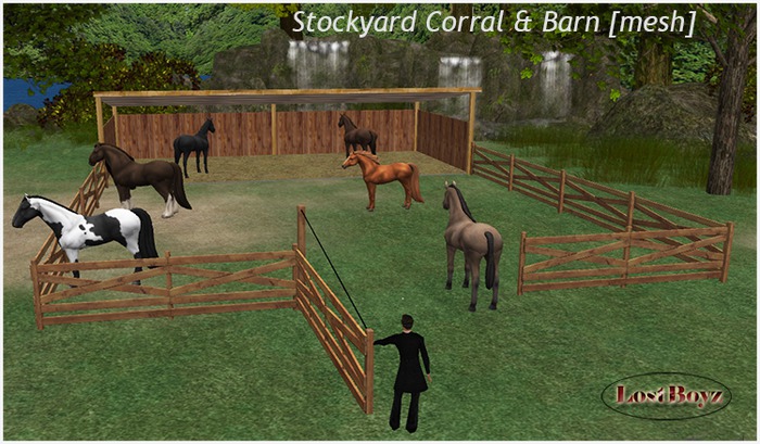 Stockyard Corral & Pole Barn [MESH] with Swinging Gate for your Horses