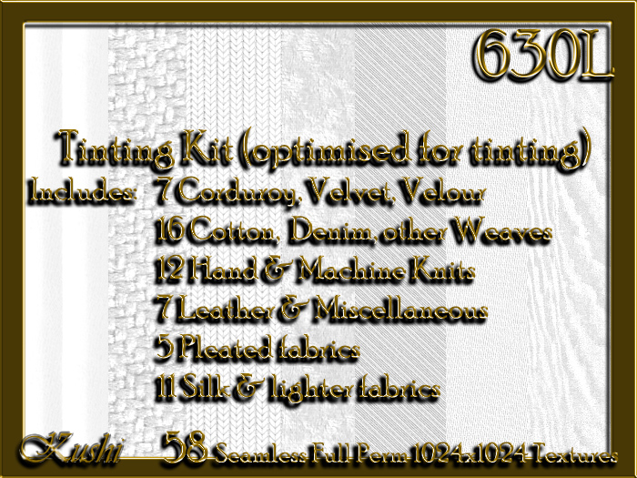 Tinting Kit - white base fabrics for tint HUD Seamless Textures Materials Ready Full Perms 1024x1024