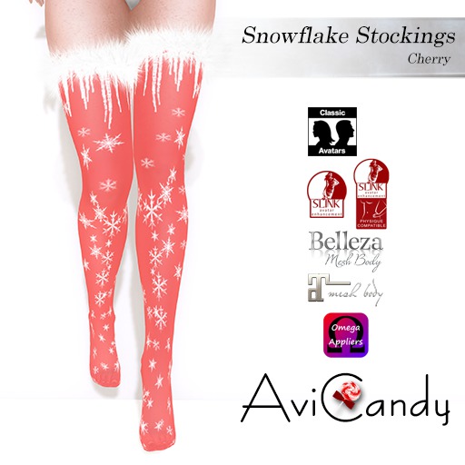 ><(AC)>< Snowflake Stockings - Cherry