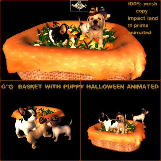 G^G  BASKET WITH PUPPY HALLOWEEN ANIMATED