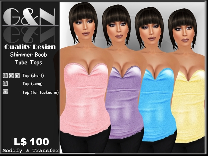 G&N Quality Design Shimmery Tube Tops Pastel Colours